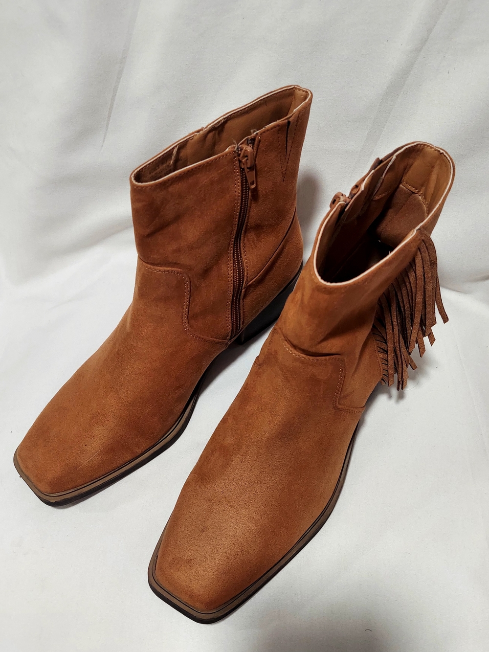 SO Cognac Fringe Faux Suede Ankle Booties